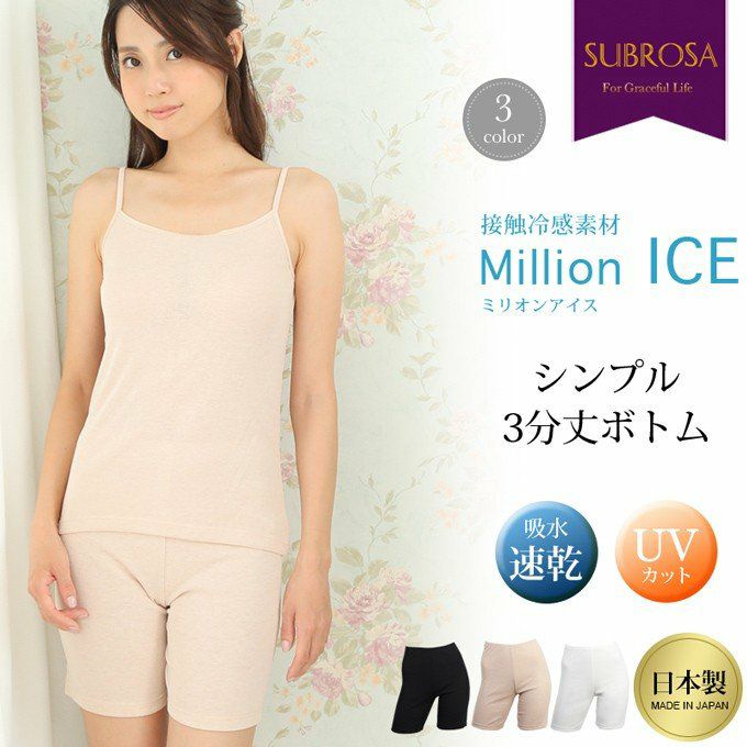 MillionIceサラッとクールな着心地 シンプルインナーボトム 3021 日本製 レディース 女性 ハーフ ボトムス UV 紫外線 インナー 肌着 無地 シンプル 黒 ブラック 涼しい 大きいサイズ 吸湿性 通気性 M L LL ストレッチ 春 夏 新作 アンダーウェア ウエア 夏物 股ずれ 防止