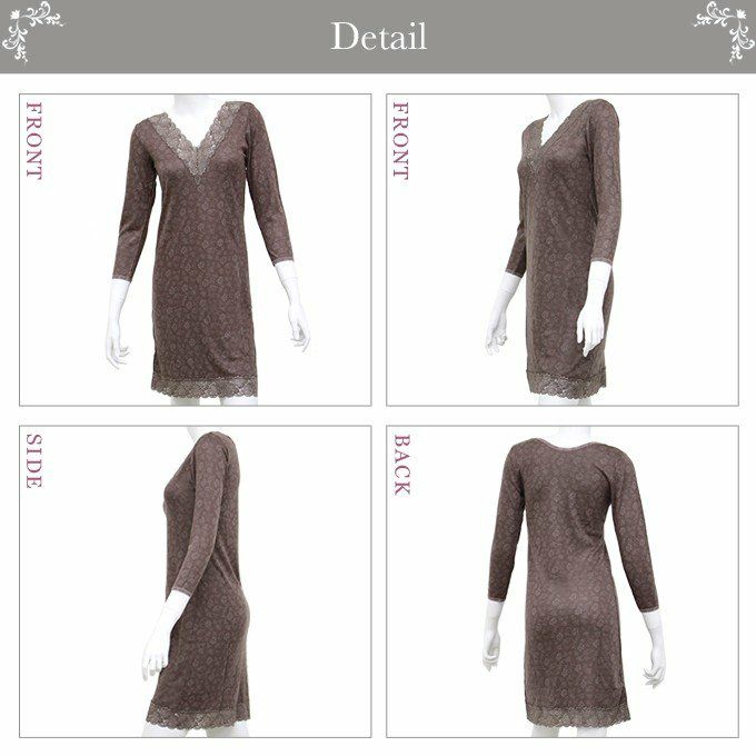 肌触り柔らか ムレずにあったかインナー ジャガード柄ロング ワンピース インナー 90cm丈 6388 日本製 下着 レディース インナー ランジェリー スリップ 浴衣 ロング 透け防止 下着透け対策 響かない 大きいサイズ 浴衣スリップ M L LL 3L 4L 長袖 レース Vネック あたたかい