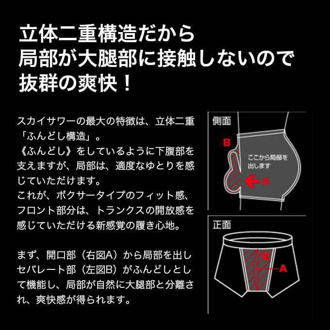 SkySour ふんどしパンツ (BP) プレミアムタイプ 送料無料 ボクサーパンツ メンズ パンツ ショーツ 下着 ボクサートランクス 二重構造 おしゃれ 防臭 消臭 部屋干 プレゼント ギフト 大きいサイズ M L LL 機能性 インナー ふんどし 日本製 スカイサワー ブラック 黒