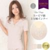 日本製 高級綿を使用でお肌に優しく快適3分袖インナー 1133 肌着 下着 ランジェリー 女性 女の子 肌着 スーピマ綿 Vネック トップス インナー 国産 made in japan ロング レース 綿100％ ギフト 大きいサイズ レース M L LL XL 母の日 ギフト 渡辺商店 インナーシャツ