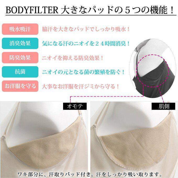 日本製 スリップ シンプル ランジェリー 脇汗パット付き 80cm丈 90cm丈 ボディフィルター 下着 浴衣 着物 スリップ ペチコート ワンピース レディース インナー アンダーウェア 下着透け対策 透けない 透け防止 響かない 大きいサイズ サテン 脇汗 シンプル M L LL