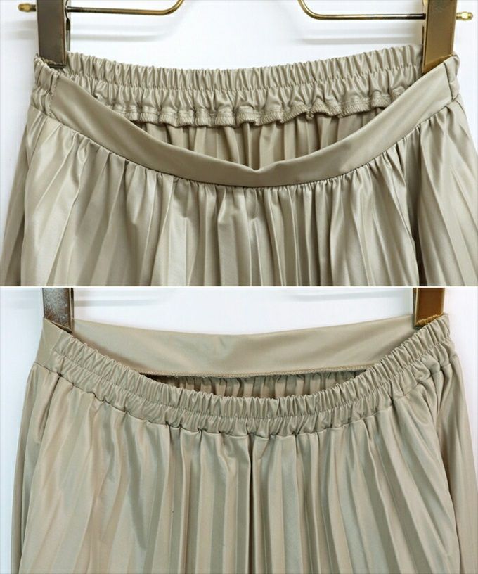 ウエストゴム レザー調 プリーツ ロング スカート レディース フェミニン エコレザー 光沢感 プリーツスカート 女性 ボトムス ボトム スカート ロングスカート おしゃれ オシャレ かわいい 大人 きれいめ オフィス カジュアル 黒 ベージュ 秋冬 M L 春 秋 冬