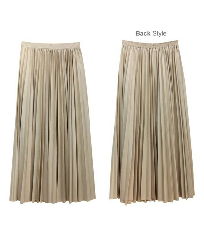 ウエストゴム レザー調 プリーツ ロング スカート レディース フェミニン エコレザー 光沢感 プリーツスカート 女性 ボトムス ボトム スカート ロングスカート おしゃれ オシャレ かわいい 大人 きれいめ オフィス カジュアル 黒 ベージュ 秋冬 M L 春 秋 冬