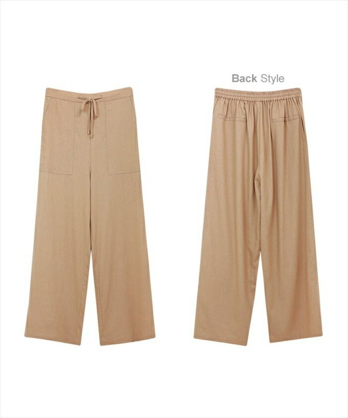 リネン レーヨン ドロスト ベイカー ワイドパンツ レディース 麻 ウエストゴム ゴールドパーツ 麻パンツ ボトムス ボトム ロング丈 パンツ 楽チンパンツ おしゃれ オシャレ かわいい 大人 きれいめ ウエストゴム 黒 オフィス カジュアル シンプル サイズ M L 春夏 春 夏