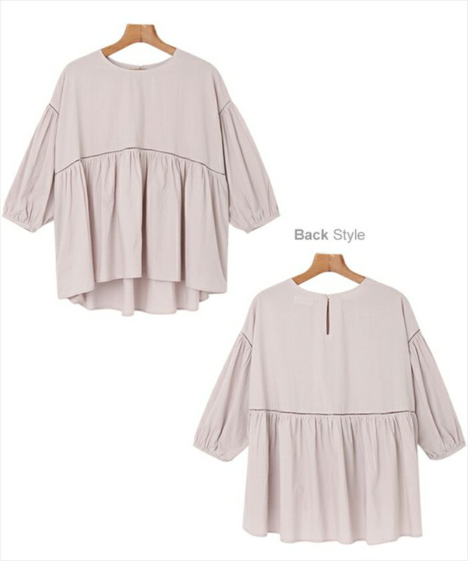 コットン ワッシャー ハシゴレース ボリューム袖 ブラウス レディース 長袖 オーバーサイズ ギャザー 体型カバー 透け感 大人 女性 きれいめ カジュアル ナチュラル オフィス カットソー 女性 トップス シャツ 春 夏 秋 春夏 シンプルトップス 送料無料