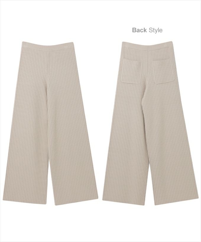 リブニット ストレート ワイド パンツ ウエストゴム レディース リラックス レイヤード バックポケット スタイルアップ ボトムス ボトム ロング丈 楽チンパンツ イージーパンツ おしゃれ かわいい 大人 きれいめ カジュアル リブパンツ 暖かい あったか M L 春 秋 冬
