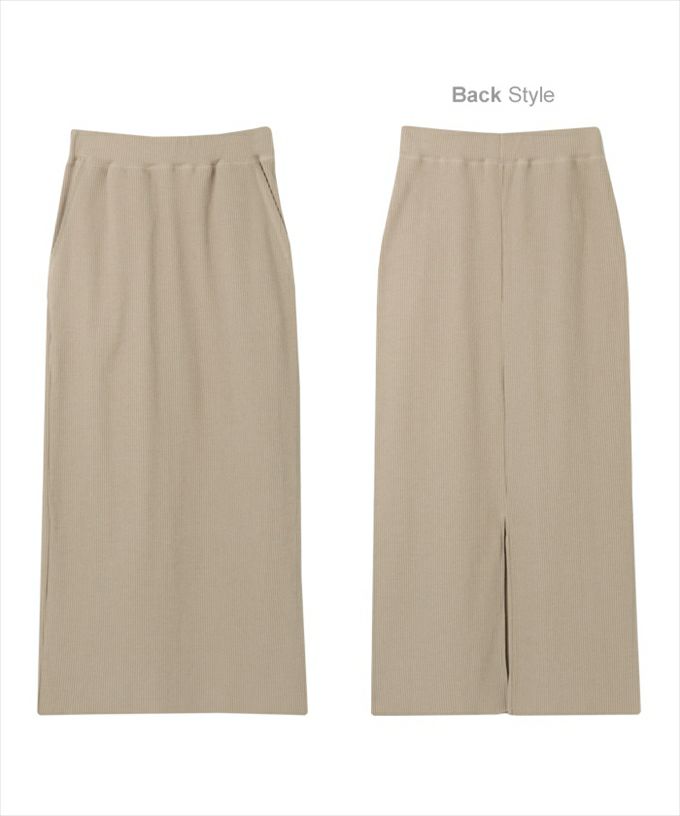 セルフカット リブ タイトスカート ウエストゴム レディース バックスリット ワンマイルウェア 美ライン サイドポケット ボトムス ボトム ロング丈 楽チン おしゃれ かわいい 大人 学生 カジュアル きれいめ M L 春 夏 秋 冬