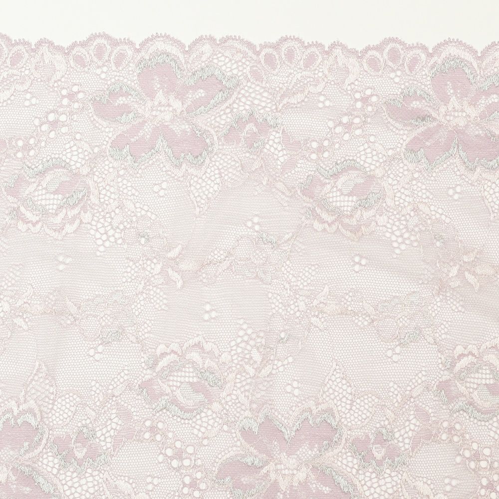 パープルの可愛らしい花柄レース (幅 約21cm) 手芸用 アクセサリー 生地 単品 レース