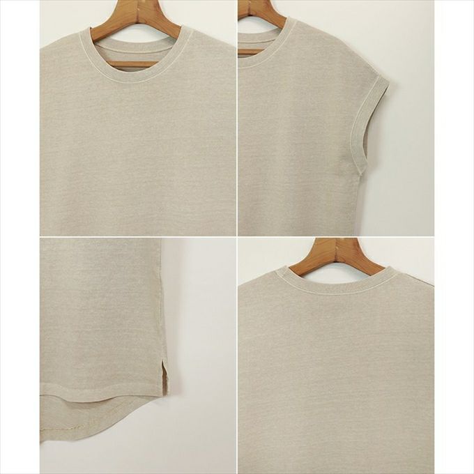 ピグメント加工 フレンチスリーブ Tシャツ レディース コットン クルーネック サイドスリット ヘムライン きれいめ おしゃれ カジュアル かわいい ナチュラル オフィス 女性 シンプルトップス TOPS 大人ファッション 上品 春 夏 綿100％ 送料無料 M