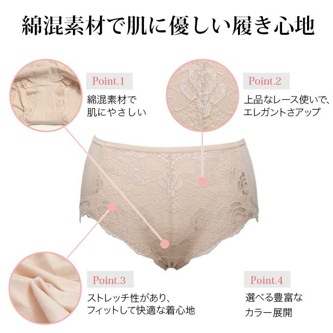 選べる スタンダード丈 or 一分丈 レーシーショーツ ストレッチ レース ショーツ 下着 ショーツ レディース パンツ 綿 単品 ハイウエスト セクシー かわいい おしゃれ 上品 大人 エレガント 大きいサイズ M L LL インナー 1分丈 スタンダード 響きにくい