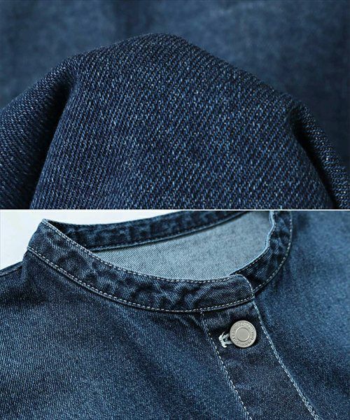 オーバーサイズ ノーカラー デニム ジャケット レディース ツイル 配色ステッチ ウォッシュ加工 タック ドロップショルダー ヴィンテージ ゆったり こなれ感 アウター 大人 きれいめ おしゃれ カジュアル ナチュラル シンプル オフィス 女性 Gジャン 春 秋 冬 M