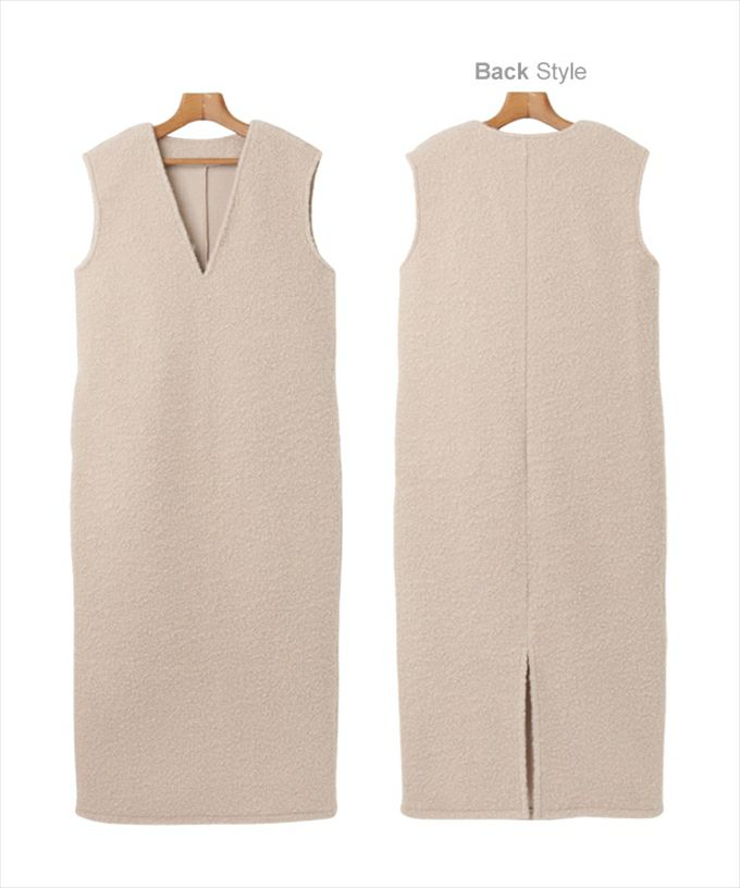 フェイクリング ウール 深Vネック ボア ロング ワンピース レディース ストレートシルエット プルオーバー バックスリット レイヤード シープ調 ボトムス ボトム おしゃれ かわいい 大人 きれいめ カジュアル 秋冬 シンプル サイズ M L あったか 暖かい 秋 冬 送料無料