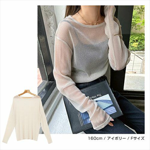 ラメ シアー 長袖 トップス レディース チュール トレンド 透け感 シンプル レイヤード 重ね着 ゆったり 楽ちん トレンド こなれ感 カジュアル かわいい ナチュラル 女性 シンプルトップス TOPS 無地 長袖トップス 上品 春 夏 秋 送料無料 M 【mail】 t01