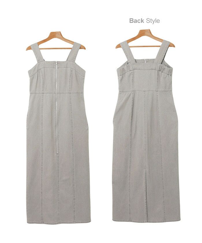 コットンツイル ビスチェ風 ワンピース レディース ジャンパースカート ロング丈 サイドポケット スリット デニム 重ね着 カジュアル トレンド ストラップ トレンド カジュアル おしゃれ 無地 スカート ロング お出かけ デート 大人 女性 送料無料 春 夏 秋 冬 t01