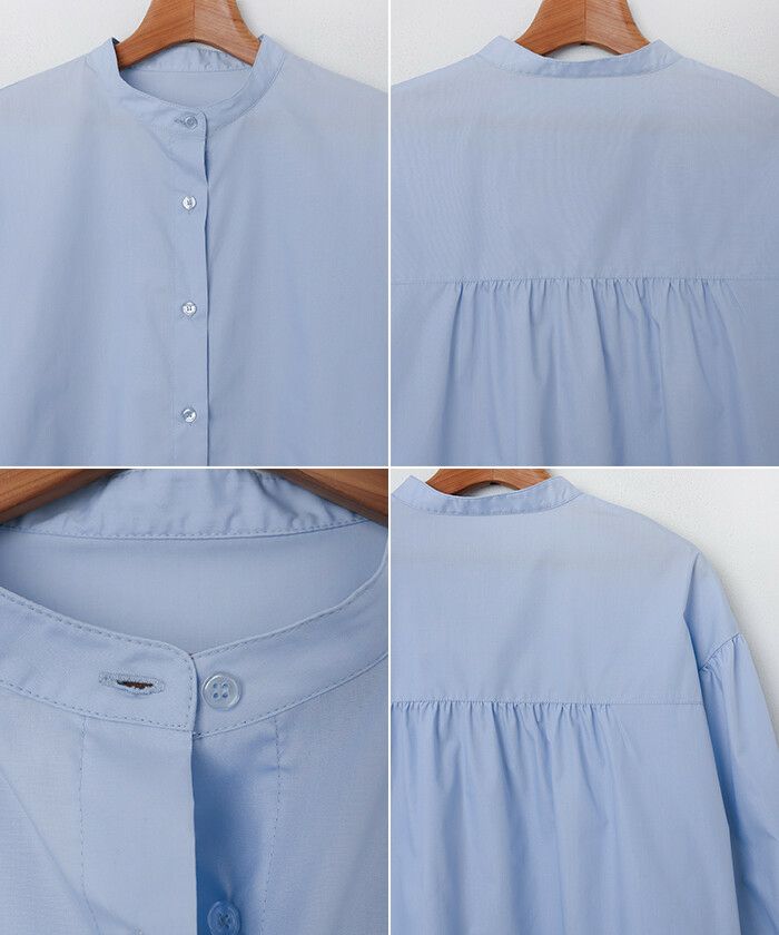 無地 ストライプ 袖リボン バンドカラー 長袖 シャツ ブラウス レディース トップス 羽織り ボリューム袖 ベーシック 韓国風 トレンド カジュアル 体型カバー 張り感 トレンド感 カットソー 女性 トップス きれいめ おしゃれ 女性 春 夏 秋 シンプル 送料無料 【mail】 t01