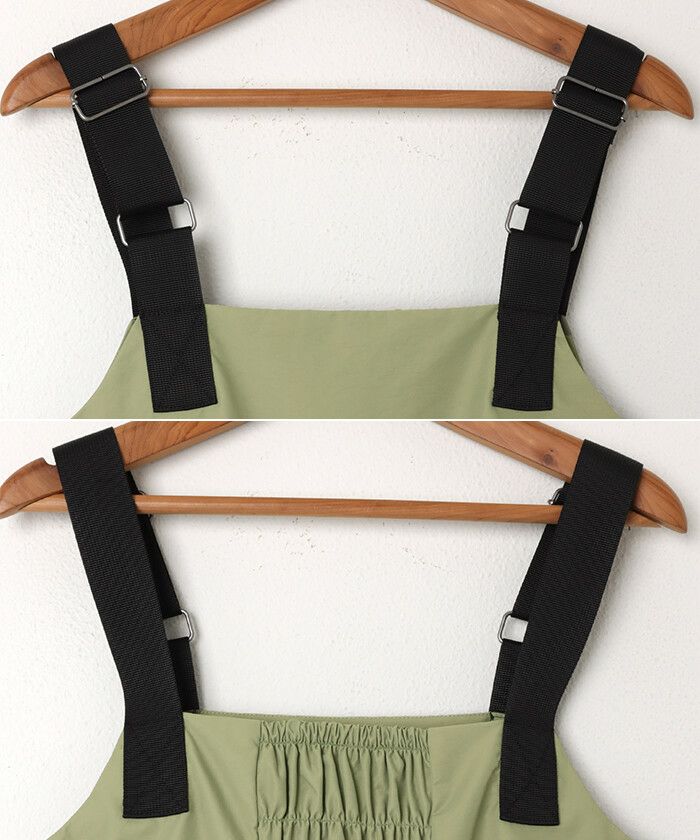 ナイロン ティアード ジャンパースカート レディース ワンピース ストラップ ギャザー サイドファスナー 楽ちん カジュアル 重ね着 ミリタリー フェミニン トレンド カジュアル おしゃれ 無地 スカート ロング お出かけ デート 大人 女性 送料無料 春 夏 秋 冬 t01