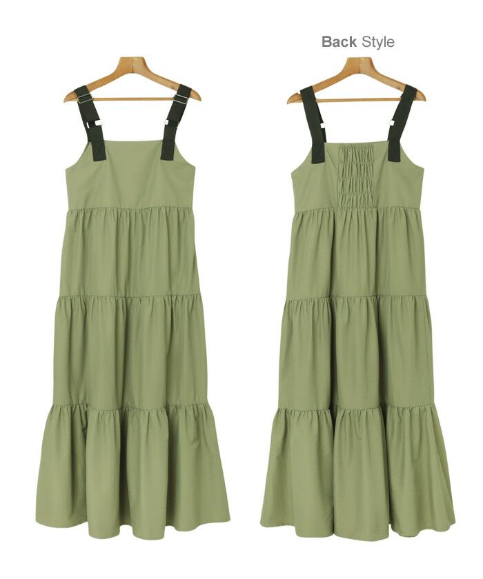 ナイロン ティアード ジャンパースカート レディース ワンピース ストラップ ギャザー サイドファスナー 楽ちん カジュアル 重ね着 ミリタリー フェミニン トレンド カジュアル おしゃれ 無地 スカート ロング お出かけ デート 大人 女性 送料無料 春 夏 秋 冬 t01