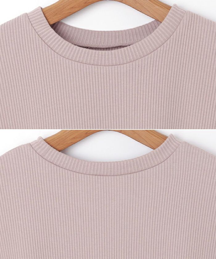 テレコリブ リブ 半袖 フレンチスリーブ Tシャツ レディース クルーネック ラウンドヘム カットソー 体型カバー きれいめ おしゃれ カジュアル かわいい ナチュラル 女性 シンプルトップス TOPS 大人ファッション 無地 tシャツ 上品 春 夏 秋 送料無料 【mail】 t02