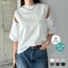汗染み防止 カットアウト デザイン Tシャツ レディース トップス カットソー 汗じみ 機能性 インナー 半袖 オーバーサイズ 体型カバー 二の腕カバー ゆったり スリット 肌みせ コットン 無地 カジュアル トレンド 汗染み対策 上品 春 夏 秋 綿100％ 送料無料 【mail】 t03