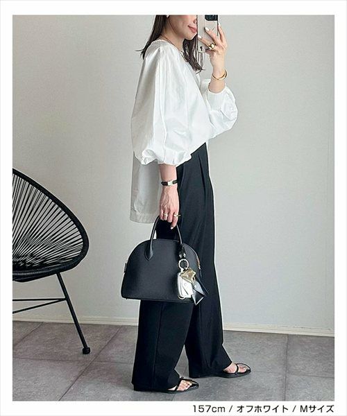 ボリューム袖 ブラウス レディース シンプル オーバーサイズ ファスナー付き 体型カバー モード トレンド きれいめ S/Mサイズ 春 夏 秋 冬 evernavy エバーネイビー きれいめ 上品 セレモニー オフィス 無地 カジュアル おしゃれ トレンド 上品 春 夏 秋 送料無料 t03