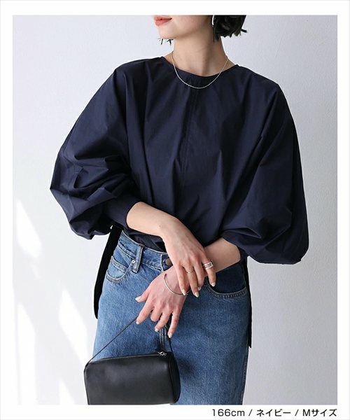 ボリューム袖 ブラウス レディース シンプル オーバーサイズ ファスナー付き 体型カバー モード トレンド きれいめ S/Mサイズ 春 夏 秋 冬 evernavy エバーネイビー きれいめ 上品 セレモニー オフィス 無地 カジュアル おしゃれ トレンド 上品 春 夏 秋 送料無料 t03