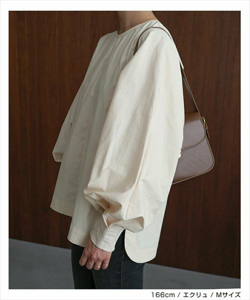 ボリューム袖 ブラウス レディース シンプル オーバーサイズ ファスナー付き 体型カバー モード トレンド きれいめ S/Mサイズ 春 夏 秋 冬 evernavy エバーネイビー きれいめ 上品 セレモニー オフィス 無地 カジュアル おしゃれ トレンド 上品 春 夏 秋 送料無料 t03