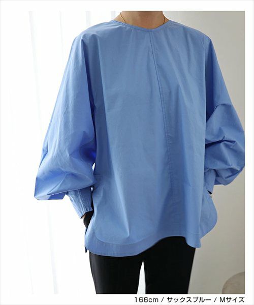 ボリューム袖 ブラウス レディース シンプル オーバーサイズ ファスナー付き 体型カバー モード トレンド きれいめ S/Mサイズ 春 夏 秋 冬 evernavy エバーネイビー きれいめ 上品 セレモニー オフィス 無地 カジュアル おしゃれ トレンド 上品 春 夏 秋 送料無料 t03