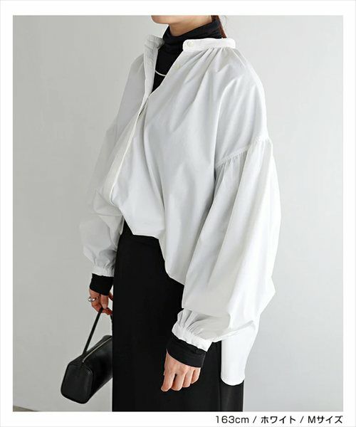 イージーケア ボリューム シャツ ブラウス レディース トップス シャツブラウス 綿シャツ 羽織 長袖 ボリューム袖 体型カバー ゆったり チュニック evernavy エバーネイビー きれいめ 上品 セレモニー オフィス カジュアル おしゃれ トレンド 上品 春 夏 秋 送料無料 t03