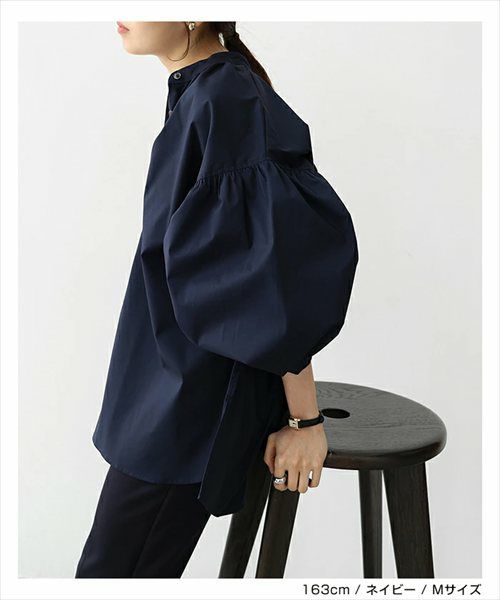 イージーケア ボリューム シャツ ブラウス レディース トップス シャツブラウス 綿シャツ 羽織 長袖 ボリューム袖 体型カバー ゆったり チュニック evernavy エバーネイビー きれいめ 上品 セレモニー オフィス カジュアル おしゃれ トレンド 上品 春 夏 秋 送料無料 t03