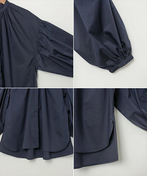 イージーケア ボリューム シャツ ブラウス レディース トップス シャツブラウス 綿シャツ 羽織 長袖 ボリューム袖 体型カバー ゆったり チュニック evernavy エバーネイビー きれいめ 上品 セレモニー オフィス カジュアル おしゃれ トレンド 上品 春 夏 秋 送料無料 t03