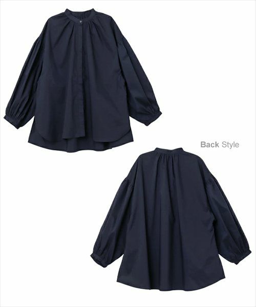 イージーケア ボリューム シャツ ブラウス レディース トップス シャツブラウス 綿シャツ 羽織 長袖 ボリューム袖 体型カバー ゆったり チュニック evernavy エバーネイビー きれいめ 上品 セレモニー オフィス カジュアル おしゃれ トレンド 上品 春 夏 秋 送料無料 t03