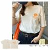 プリント ロゴ 刺繍入り 半袖 Tシャツ レディース トップス 半袖トップス カットソー ロゴTシャツ オーバーサイズ 体型カバー ゆったり 綿 コットン100％ 薄手 コーマ天竺 S M 真夏 春夏 春 夏 秋 ナチュラル 半袖Tシャツ おしゃれ かわいい 綿100％ 送料無料 【mail】 t03
