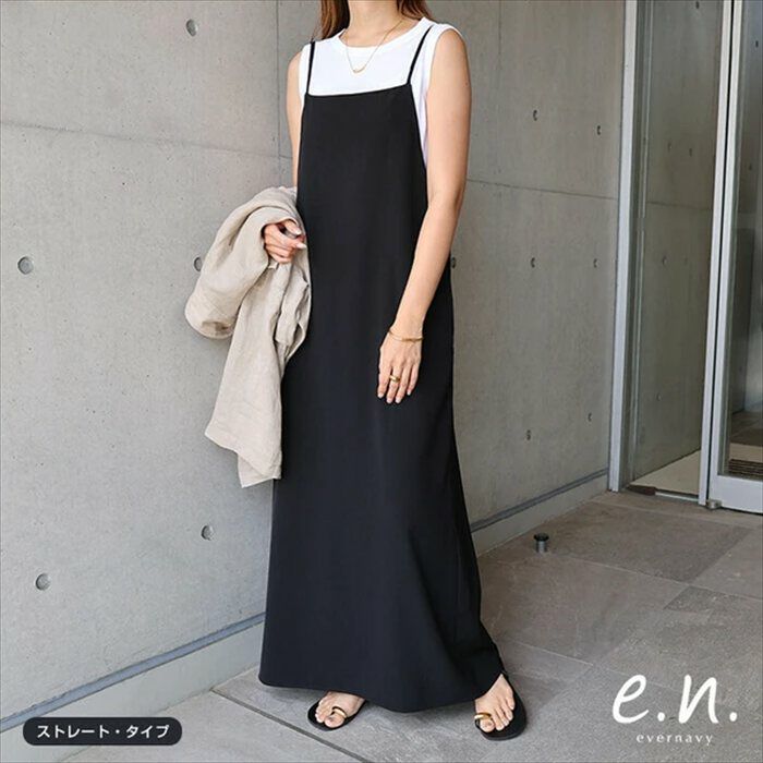 キャミワンピース ワンピース レディース キャミソール ストレート Iライン スクエアネック とろみ 細見え ロング丈 ツイル サイドポケット 上品 セレモニー きれいめ 春 夏 秋 冬 大人 ファッション きれいめ ゆったり オフィス カジュアル ナチュラル 送料無料 t03