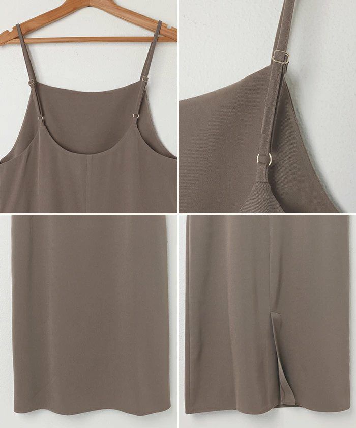 キャミワンピース ワンピース レディース キャミソール ストレート Iライン スクエアネック とろみ 細見え ロング丈 ツイル サイドポケット 上品 セレモニー きれいめ 春 夏 秋 冬 大人 ファッション きれいめ ゆったり オフィス カジュアル ナチュラル 送料無料 t03