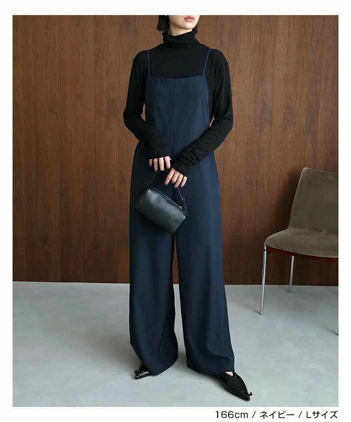 とろみ素材 スクエアネック サロペット レディース ワイド スクエアネック ストラップ 細見え きれいめ サイドポケット 楽ちん トレンド感 セレモニー 春夏 秋冬 evernavy エバーネイビー 大人 ファッション きれいめ ゆったり オフィス カジュアル ナチュラル 送料無料 t03