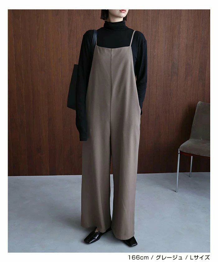 とろみ素材 スクエアネック サロペット レディース ワイド スクエアネック ストラップ 細見え きれいめ サイドポケット 楽ちん トレンド感 セレモニー 春夏 秋冬 evernavy エバーネイビー 大人 ファッション きれいめ ゆったり オフィス カジュアル ナチュラル 送料無料 t03