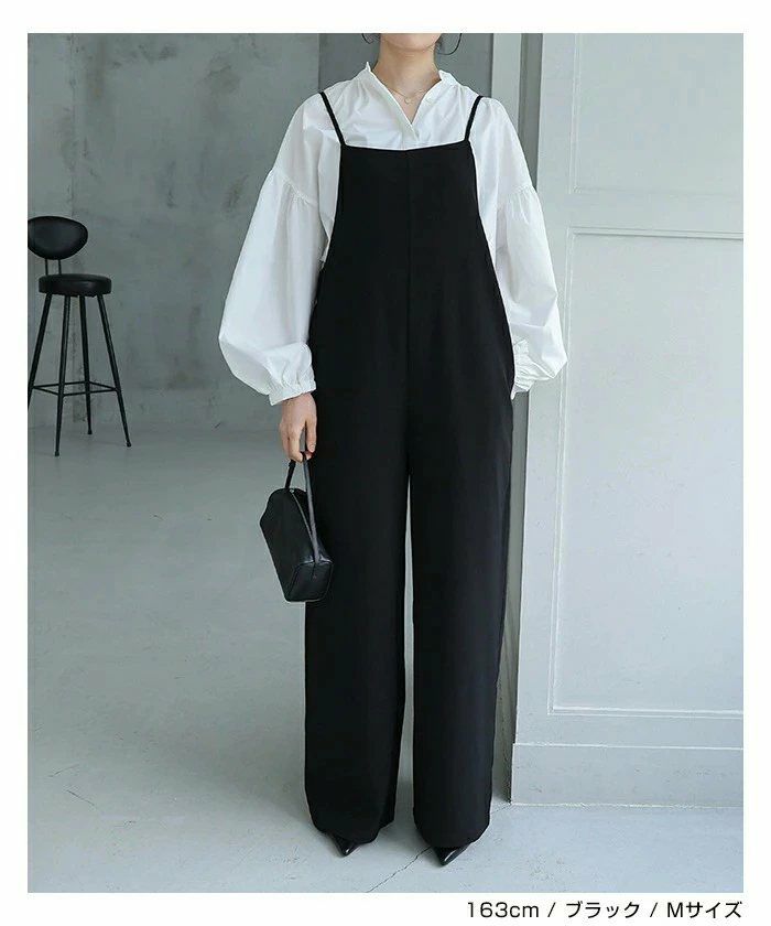 とろみ素材 スクエアネック サロペット レディース ワイド スクエアネック ストラップ 細見え きれいめ サイドポケット 楽ちん トレンド感 セレモニー 春夏 秋冬 evernavy エバーネイビー 大人 ファッション きれいめ ゆったり オフィス カジュアル ナチュラル 送料無料 t03