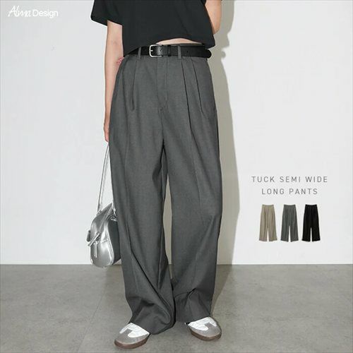 2タック セミワイド ロング パンツ レディース ボトム ワイドパンツ ロングパンツ スラックス ズボン ウエストゴム 体型カバー 太ももカバー ゆったり 楽ちん ポケット ツイル セレモニー きれいめ オフィス カジュアル ボトムス かわいい おしゃれ 大人 春 夏 秋 冬 t04