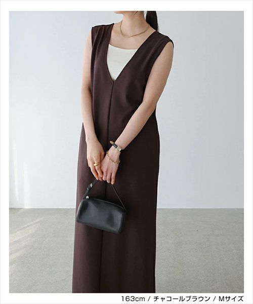 Vネック ポンチ ワンピース レディース キャミワンピース ロングワンピース ジャンパースカート ボトム 体型カバー ゆったり 楽ちん ポケット カットソー ストレッチ イージーケア きれいめ オフィス カジュアル大人 ファッション ゆったり 春 夏 秋 冬 送料無料 t04