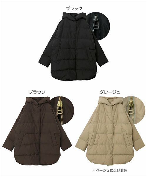 ドルマン サイドジップ ダウンジャケット レディース フレンチダウン コート アウター 羽織り オーバーサイズ 体型カバー ゆったり 楽ちん ミドル丈 ポケット フード 軽量 きれいめ おしゃれ カジュアル 冬服 あったか 暖か 防寒 秋冬 春 秋 冬 evernavy エバーネイビー t04