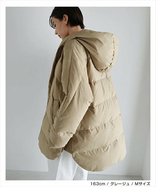 ドルマン サイドジップ ダウンジャケット レディース フレンチダウン コート アウター 羽織り オーバーサイズ 体型カバー ゆったり 楽ちん ミドル丈 ポケット フード 軽量 きれいめ おしゃれ カジュアル 冬服 あったか 暖か 防寒 秋冬 春 秋 冬 evernavy エバーネイビー t04