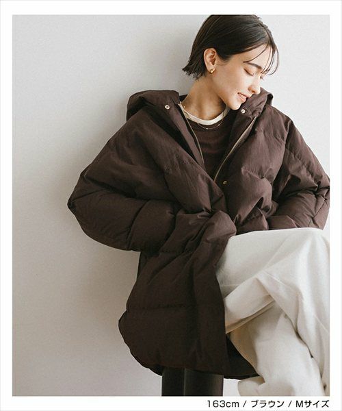 ドルマン サイドジップ ダウンジャケット レディース フレンチダウン コート アウター 羽織り オーバーサイズ 体型カバー ゆったり 楽ちん ミドル丈 ポケット フード 軽量 きれいめ おしゃれ カジュアル 冬服 あったか 暖か 防寒 秋冬 春 秋 冬 evernavy エバーネイビー t04