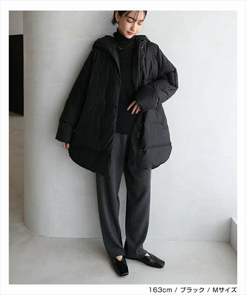 ドルマン サイドジップ ダウンジャケット レディース フレンチダウン コート アウター 羽織り オーバーサイズ 体型カバー ゆったり 楽ちん ミドル丈 ポケット フード 軽量 きれいめ おしゃれ カジュアル 冬服 あったか 暖か 防寒 秋冬 春 秋 冬 evernavy エバーネイビー t04