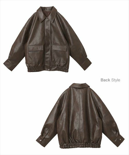 フェイクレザー オーバーサイズ ブルゾン レディース アウター レザーブルゾン ジャンパー コート 羽織り 体型カバー ゆったり 楽ちん ステンカラー タック ポケット 裏地付き ボリューム袖 長袖 ミドル丈 カジュアル トレンド 秋服 冬服 あったか 暖か 防寒 秋冬 秋 冬 t04