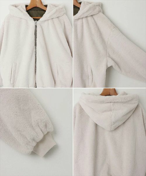 ショート丈 リバーシブル ファー ブルゾン レディース ボアコート ファーベスト ファーコート ブルゾン アウター MA-1 羽織り パーカー 体型カバー ゆったり ジップ 2way 起毛 フード フーディ きれいめ カジュアル 秋服 冬服 あったか 暖か 防寒 秋冬 春 秋 冬 t04